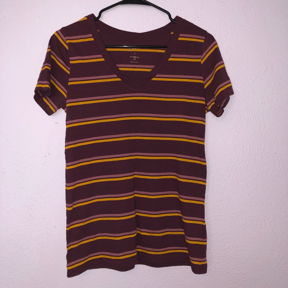 Striped V-Neck T-Shirt M